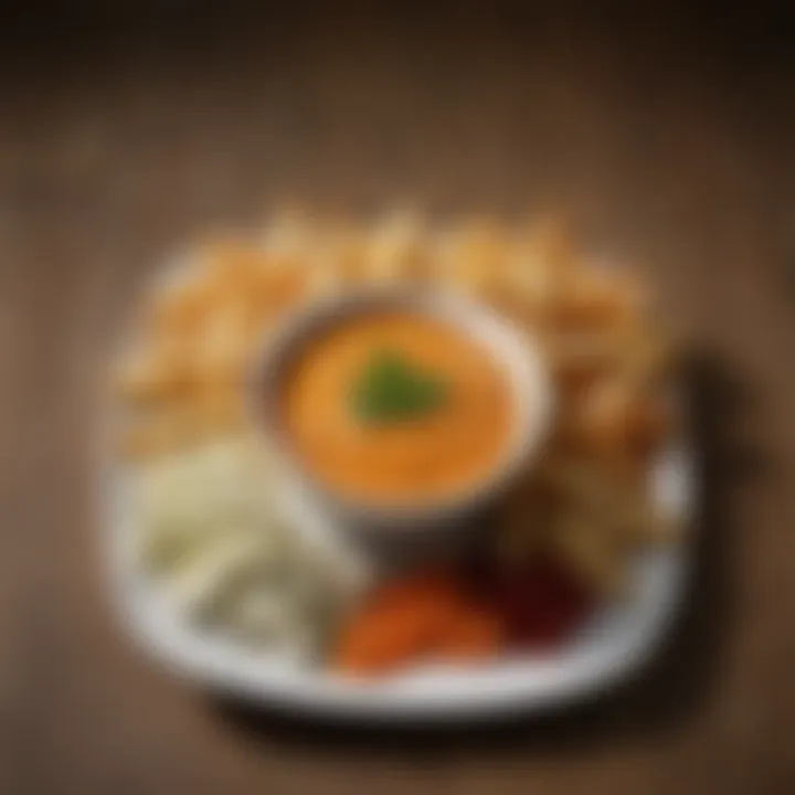 An artistic display of fries with an assortment of unconventional dips, emphasizing culinary creativity.