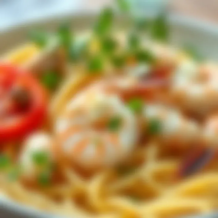 Fresh Ingredients for Flavorful Alfredo Close-up of fresh shrimp with garlic and herbs ready for cooking