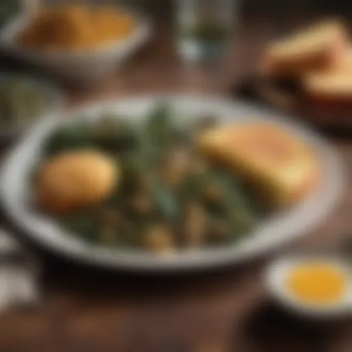 A plate of traditional soul food featuring collard greens and cornbread