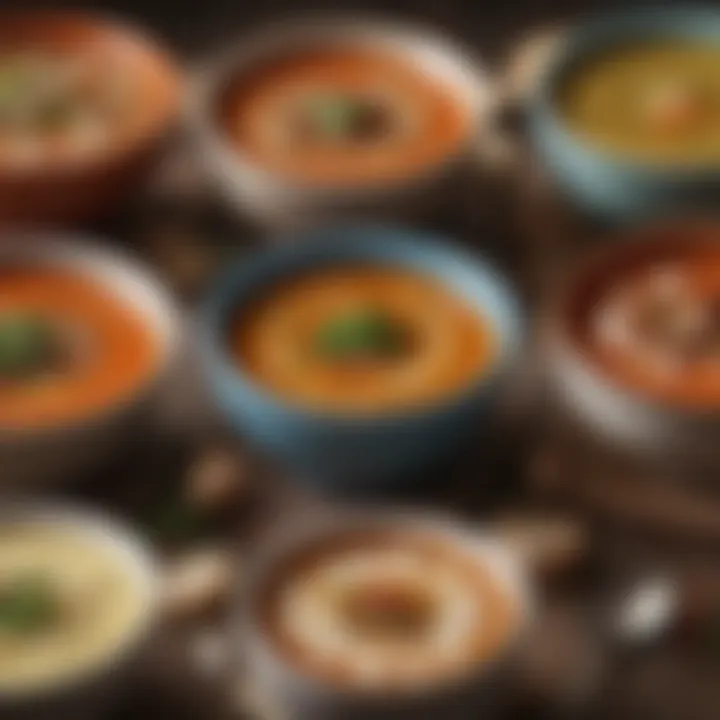 Artisan soup selection with fresh ingredients