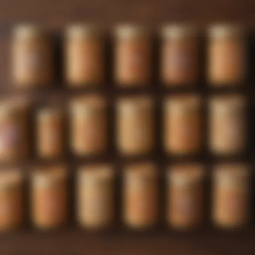 An assortment of soy-free peanut butter jars on a wooden table