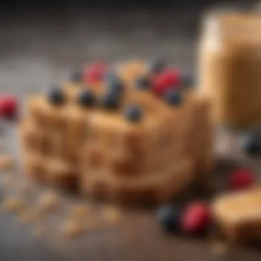 A healthy spread of peanut butter on whole-grain toast topped with berries