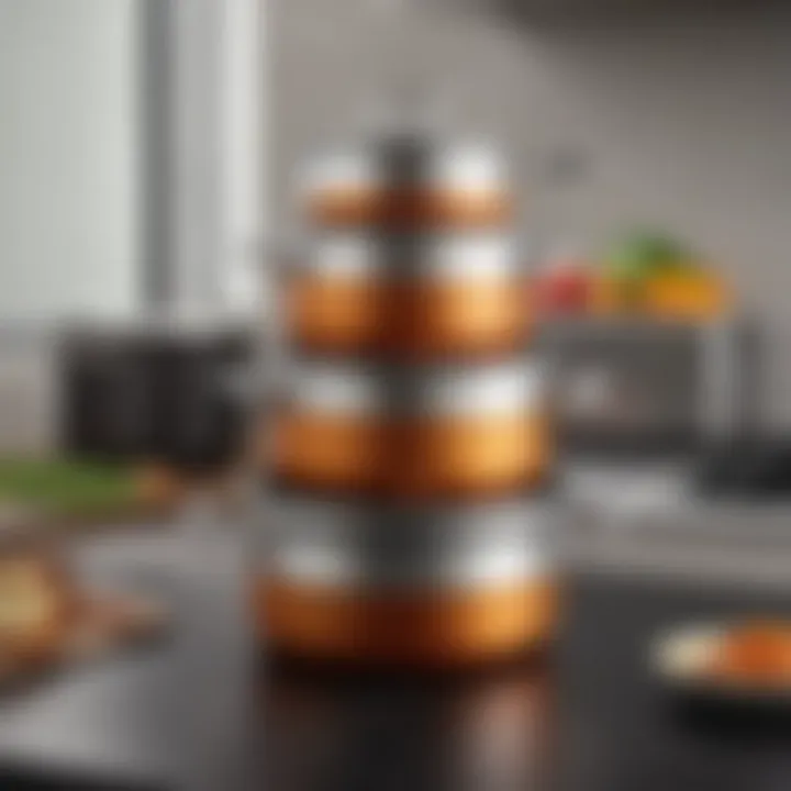 A sleek stackable saucepan set showcasing innovative design and practicality