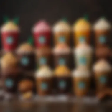 A vibrant display of seasonal Starbucks drinks, highlighting unique flavors and colorful presentations