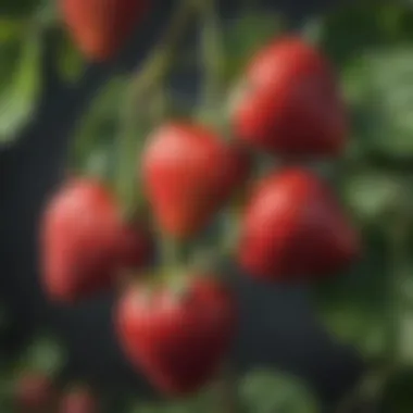 Close-up of ripe strawberries on the vine