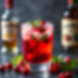 A glass of cranberry cocktail with Captain Morgan rum garnished with fresh cranberries and mint