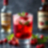 Cranberry Cocktail Delight A glass of cranberry cocktail with Captain Morgan rum garnished with fresh cranberries and mint