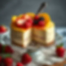 A beautifully presented cheesecake adorned with fresh fruits