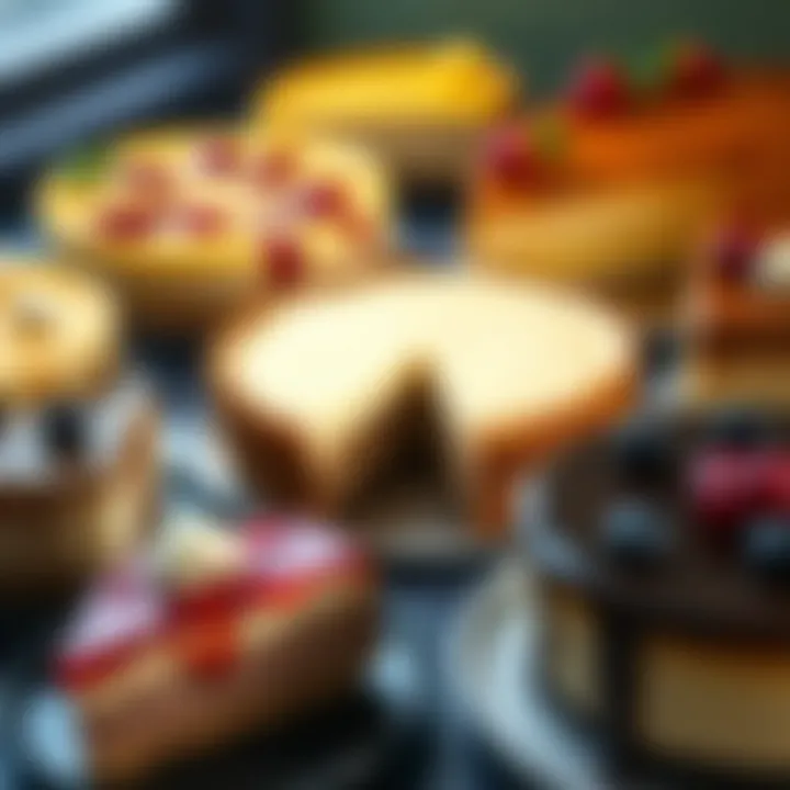 Diverse Cheesecake Varieties An array of cheesecake varieties showcasing diverse flavor profiles