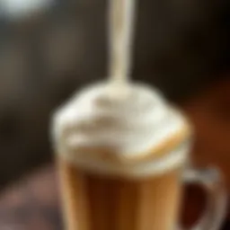 Close-up of beautifully frothed milk atop a cappuccino