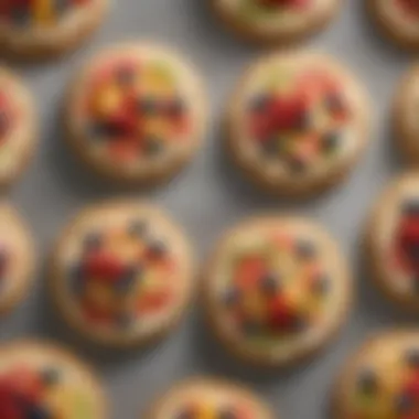 A close-up view of freshly baked fruit pizza cookies, highlighting their soft texture and enticing aroma.