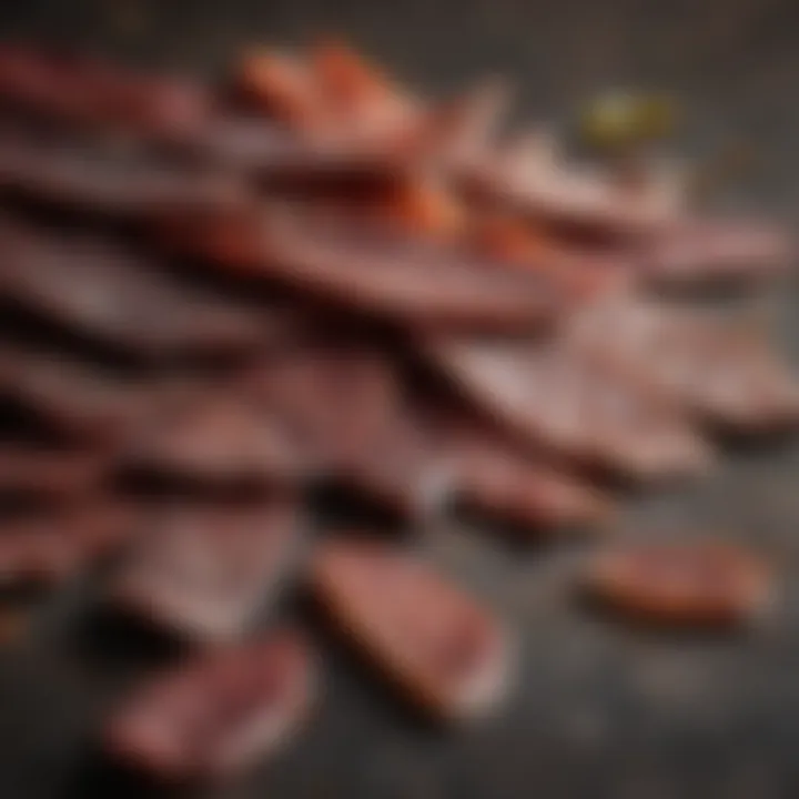 A close-up of high-quality jerky pieces