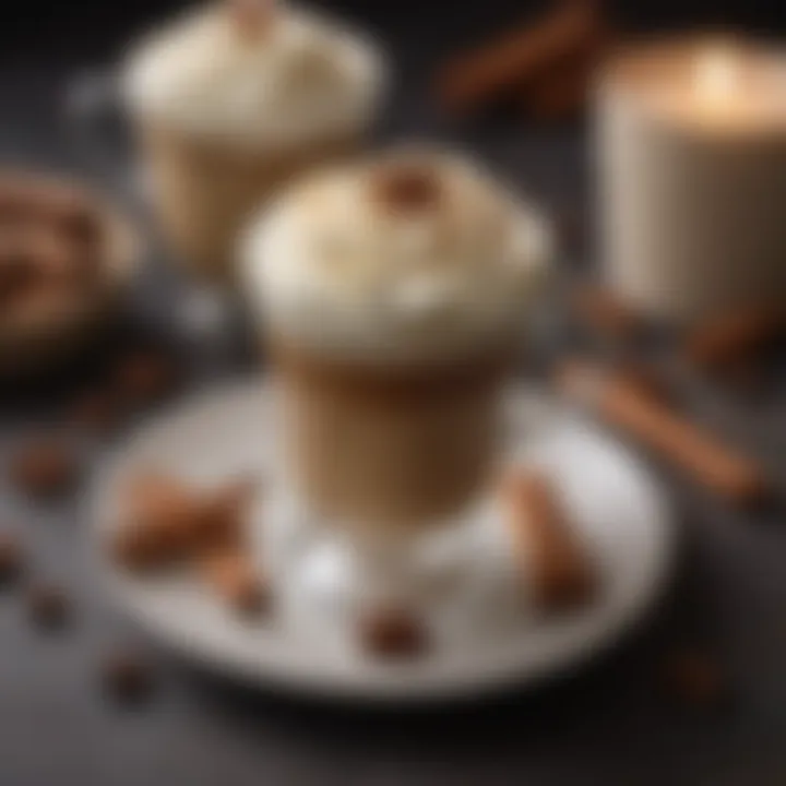 An elegant cinnamon coffee drink garnished with star anise and whipped cream.