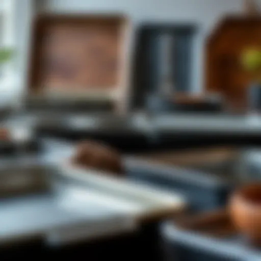 Diverse Selection of Baking Trays A variety of high-quality baking trays arranged elegantly