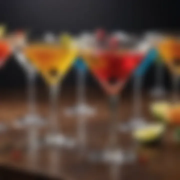 A vibrant array of colorful martini variations on display