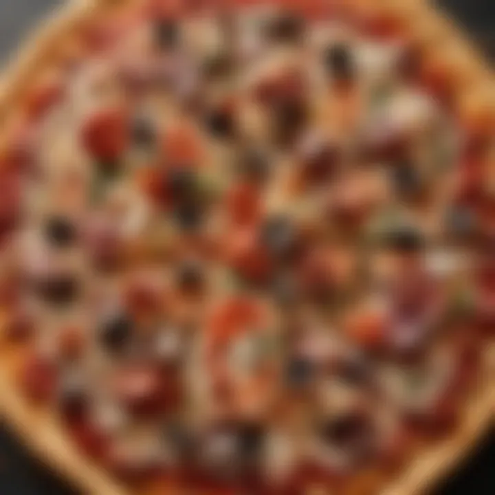 A close-up of a pizza with unique toppings, showcasing creative culinary choices