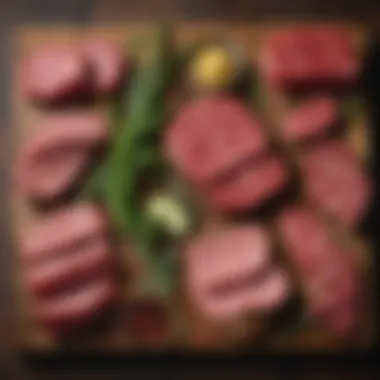 Diverse Plant-Based Meat Alternatives An array of colorful plant-based meat alternatives on a rustic wooden table.