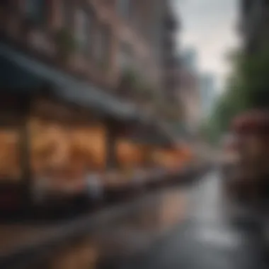 Vibrant urban street view with diners enjoying outdoor seating