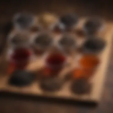 An assortment of black teas with rich textures and colors displayed on a wooden board