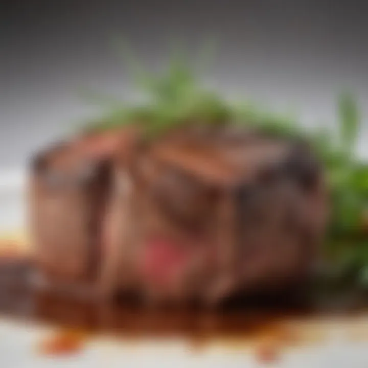 A perfectly grilled filet mignon, renowned for its tenderness and subtle taste.