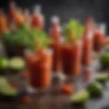 Garnish Array for Bloody Mary An array of garnishes including pickles, limes, and spices for a Bloody Mary