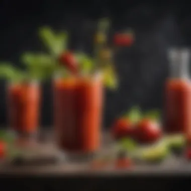 Vibrant Bloody Mary with Garnish A vibrant Bloody Mary cocktail garnished with celery and olives