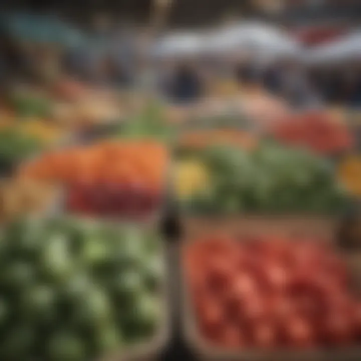 A vibrant farmers' market showcasing fresh produce typical of British cuisine.