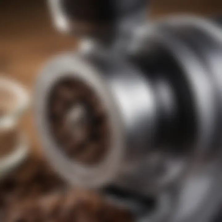 Close-up of burr grinder mechanism highlighting the precision of grind settings