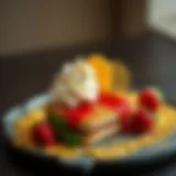 An exquisite presentation of gourmet dessert adorned with edible gold leaf
