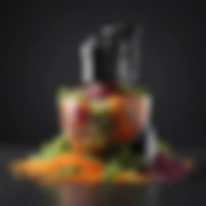 A colorful array of shredded vegetables produced by the shredding disc.