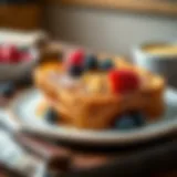 Golden-brown slices of French toast topped with fresh fruits
