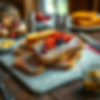 A vibrant assembly of unique French toast variations on a rustic table