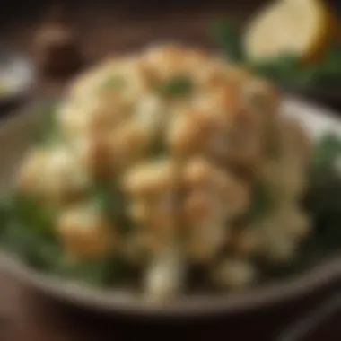 Roasted cauliflower garnished with herbs and lemon