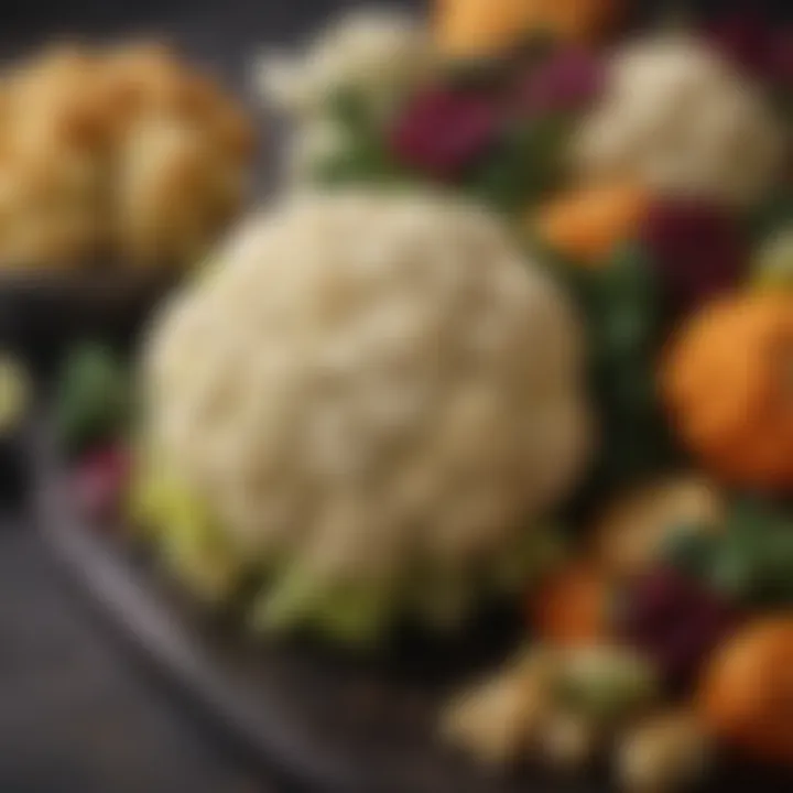 Roasted cauliflower with a colorful vegetable medley