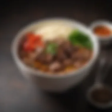 A traditional beef bowl prepared with a rich, savory sauce.