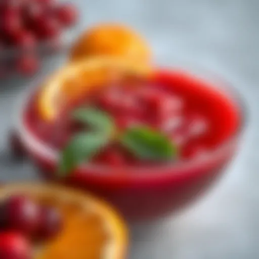 A vibrant bowl of cranberry and orange sauce showcasing its rich color and texture