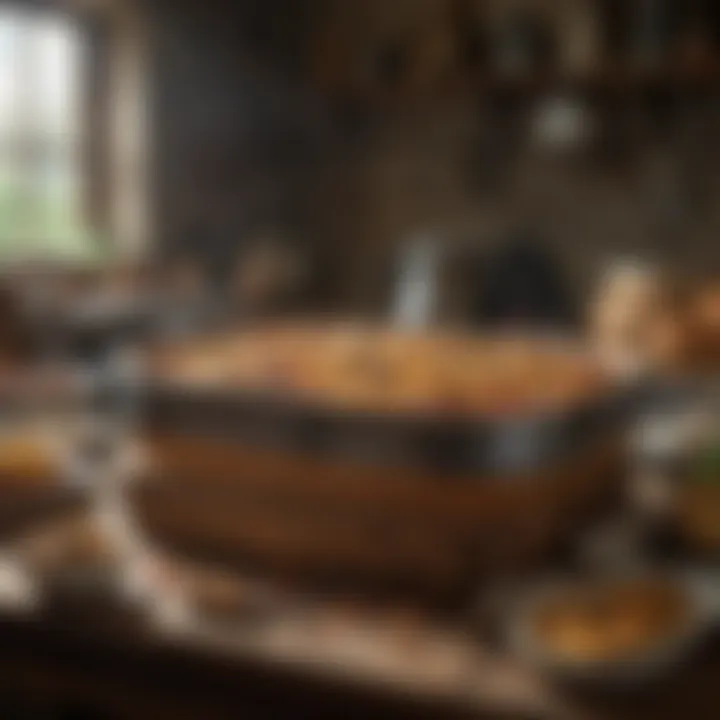 A historical representation of gb casseroles in a rustic kitchen setting.