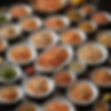 Elegantly Displayed Variety of Prawn Dishes A variety of prawn dishes displayed elegantly on a table
