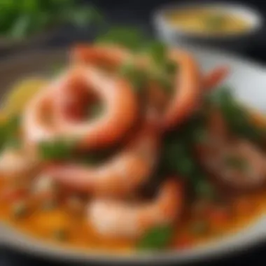 Vibrant Prawn Dish with Fresh Herbs A vibrant prawn dish garnished with fresh herbs