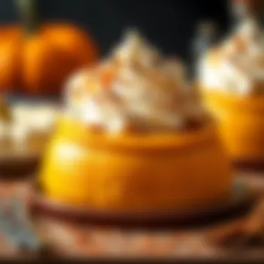 A beautiful pumpkin dessert topped with whipped cream and spices