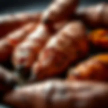 A close-up of roasted sweet potatoes highlighting their caramelized surface and inviting aroma