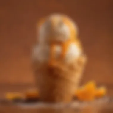 Vibrant Scoop of Orange Chocolate Chip Ice Cream A scoop of orange chocolate chip ice cream in a waffle cone against a vibrant background.