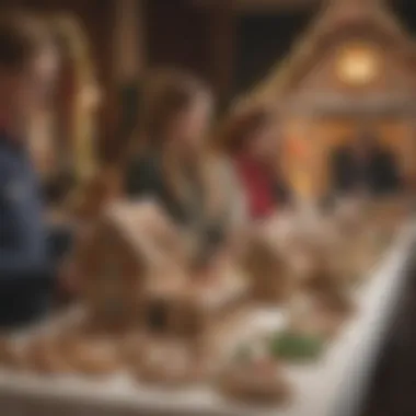 Community members admiring gingerbread creations at a festive event