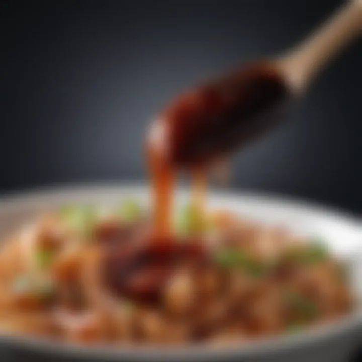 A close-up of 0 calorie teriyaki sauce in a small bowl, emphasizing its glossy texture