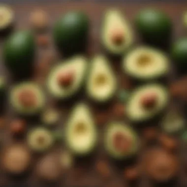 Artistic Selection of Healthy Fats A selection of healthy fats like avocados, nuts, and seeds arranged artistically to emphasize their importance in a diet.