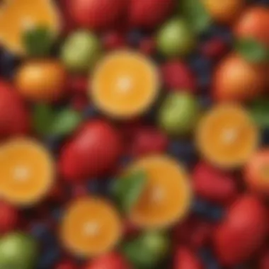 Vibrant Seasonal Fruits A colorful arrangement of seasonal fruits showcasing their vibrant colors and health benefits.