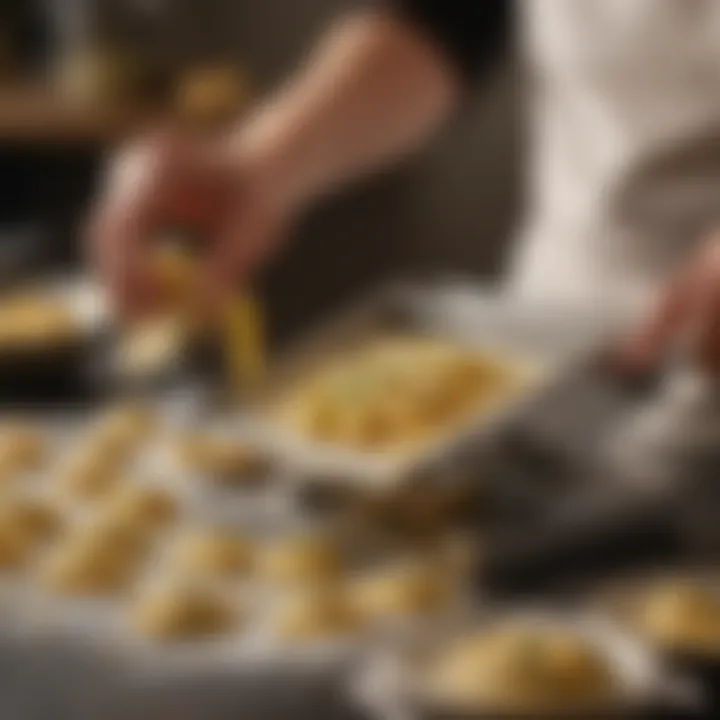 A close-up of the ravioli maker in action producing perfect pasta pockets