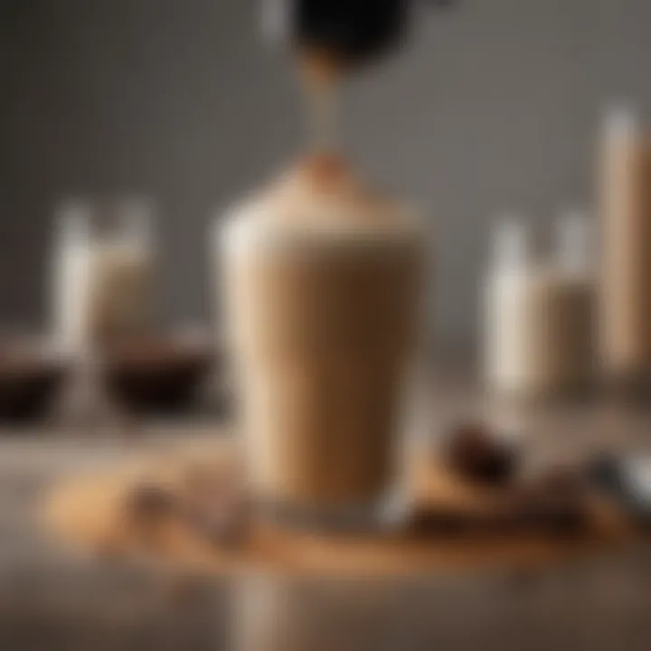 The preparation of Oat Milk Shaken Espresso, highlighting the layers of espresso and oat milk being combined.