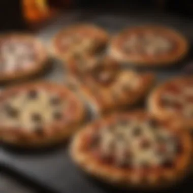 An array of delicious pizzas cooked in a stone oven, highlighting their crispy crusts.