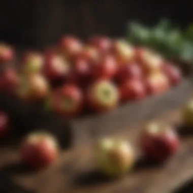 Artful Display of Swedish Apples An assortment of Swedish apples beautifully arranged on a rustic wooden table.